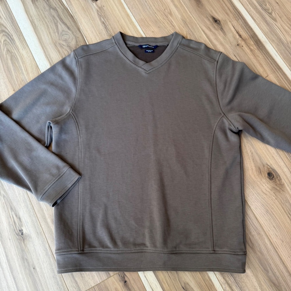 Cutter & Buck Peruvian Pima Cotton V-Neck Pullover Sweater Mens M Olive Brown
